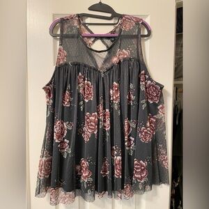 Torrid grey and floral lacey/tool sleeveless shirt